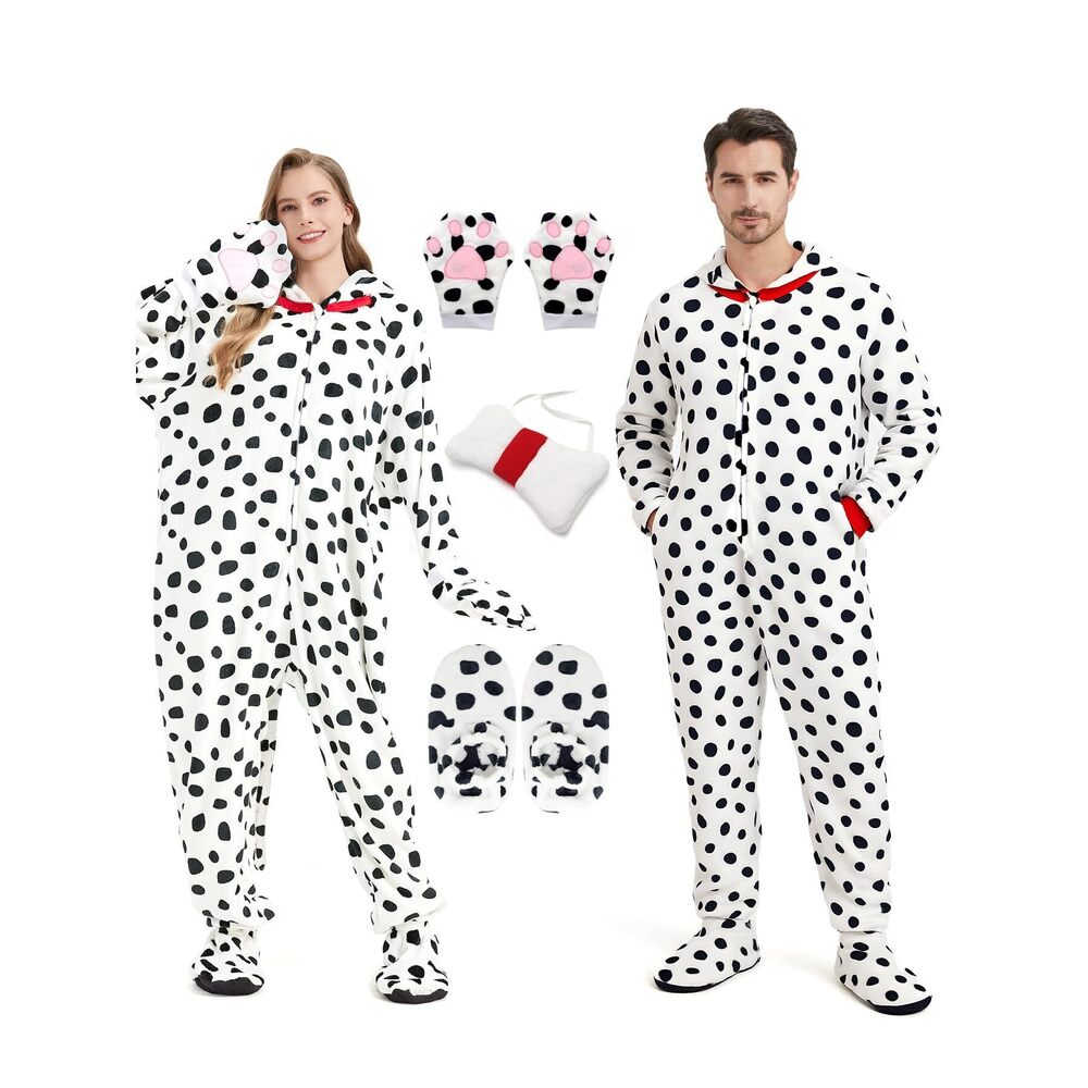 8294 Dalmatian Costume Adult, 4PCS Unisex Animal Onesies Plush Pajamas
